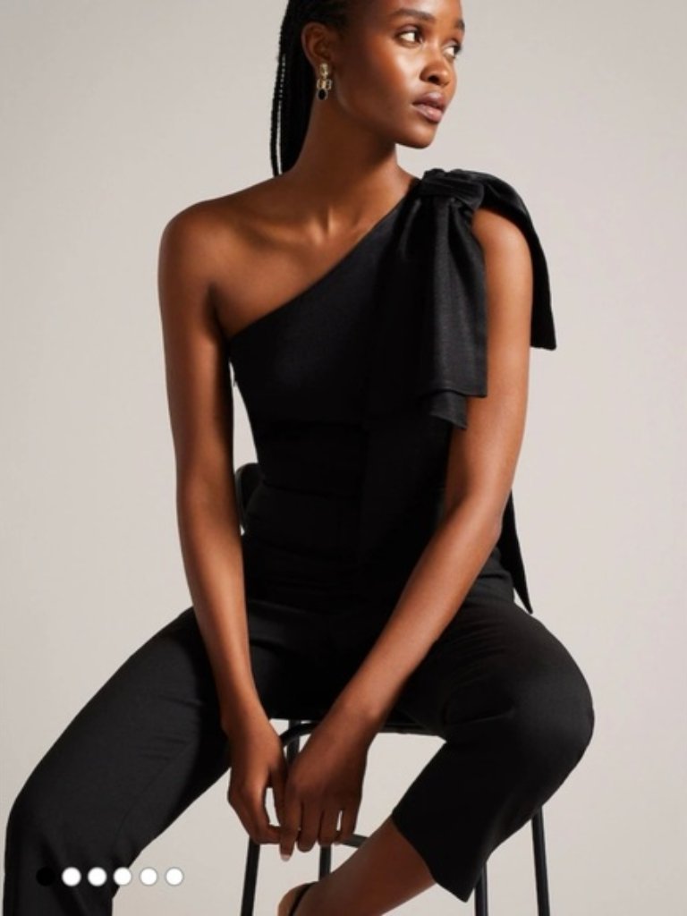 Black One-Shoulder Jumpsuit With Bow Detail Elegant Evening / Occasion Wear (N